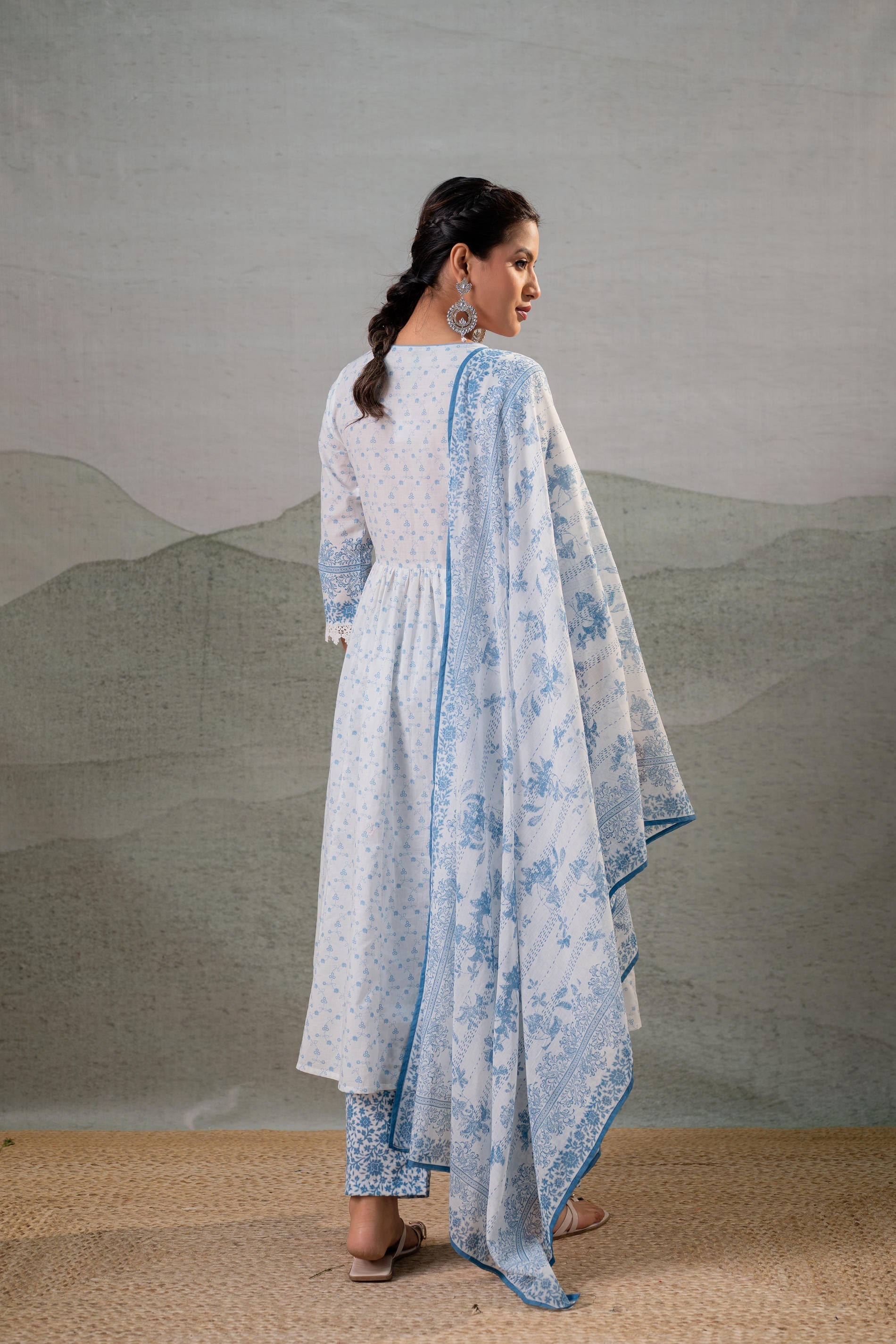 Juniper Neelambar Skyblue Printed Flared Kurta Pant And Dupatta Set - Distacart