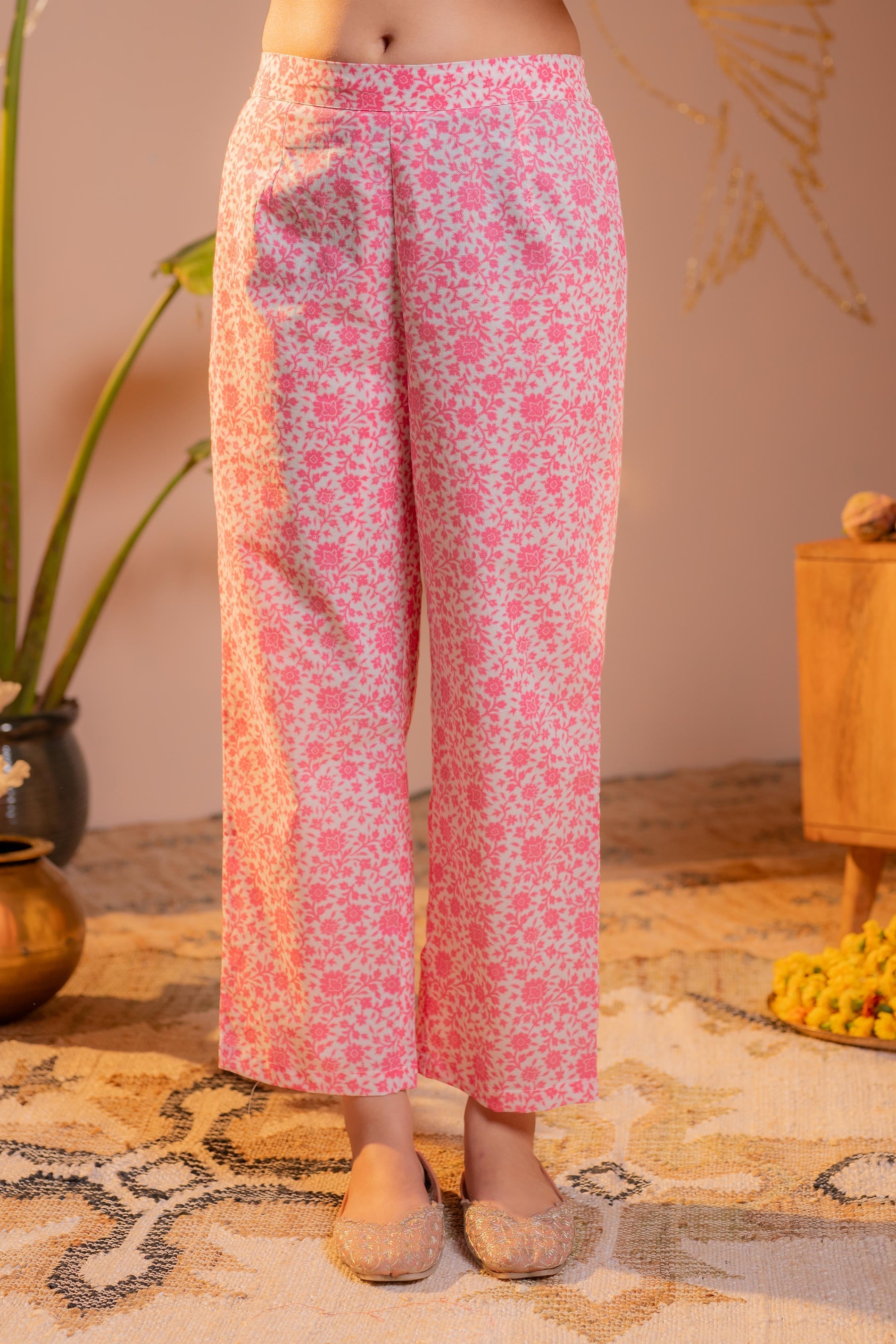 Juniper Gulnaar Pink Printed Flared Kurta Pant And Dupatta Set - Distacart