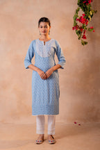 Juniper Sky Blue Yoke Printed Kurta - Distacart