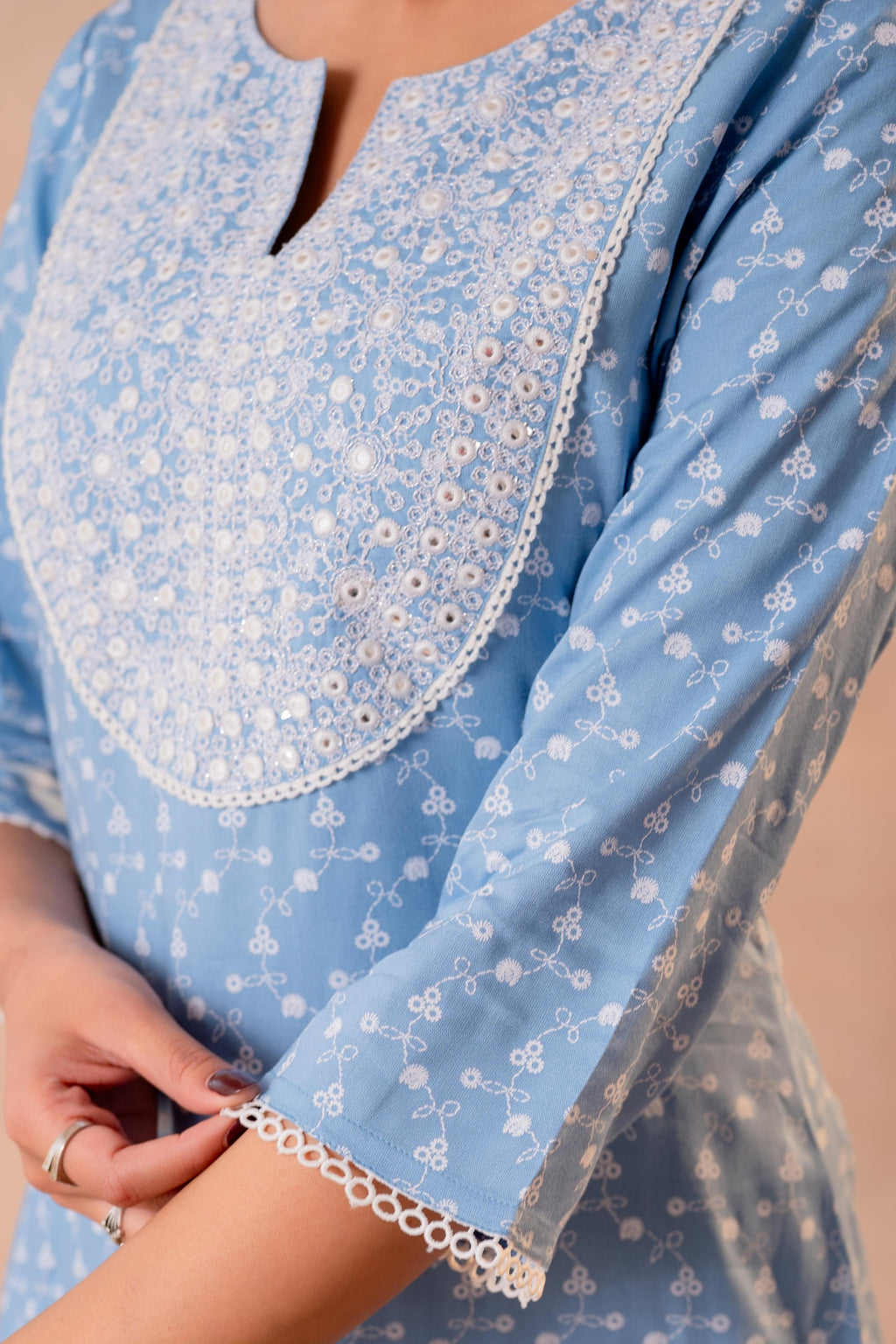Juniper Sky Blue Yoke Printed Kurta - Distacart
