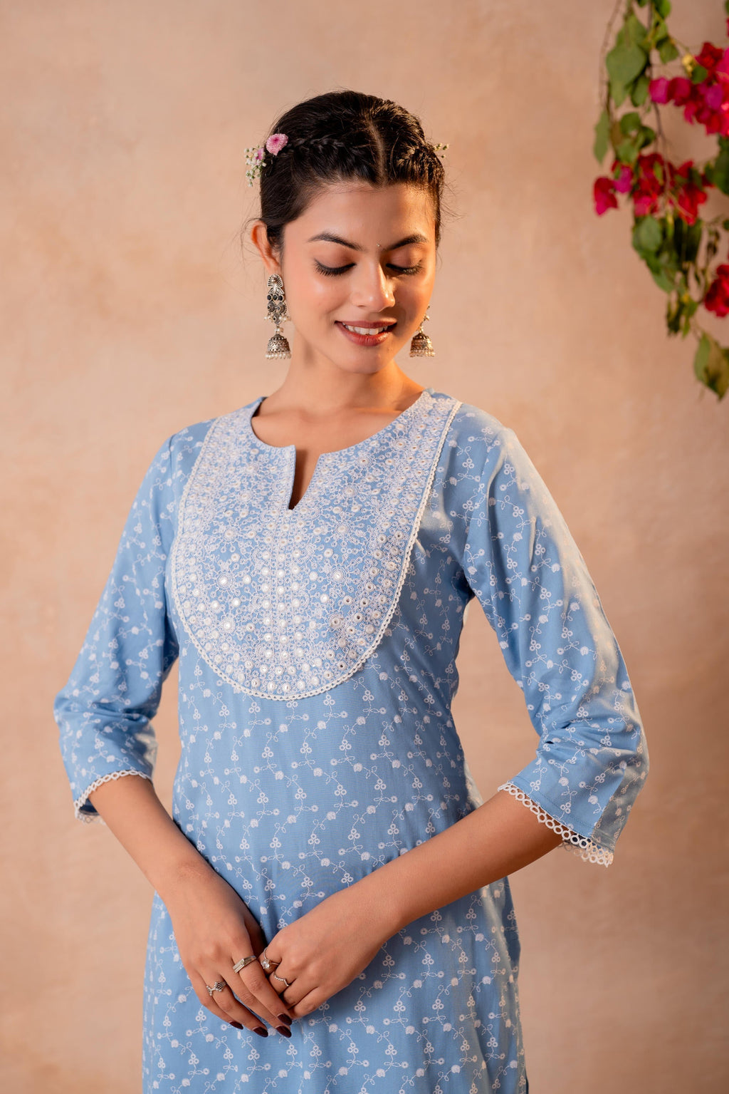 Juniper Sky Blue Yoke Printed Kurta - Distacart