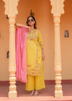 Juniper Floral Printed Lime Kurta Set - Distacart