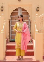 Juniper Floral Printed Lime Kurta Set - Distacart