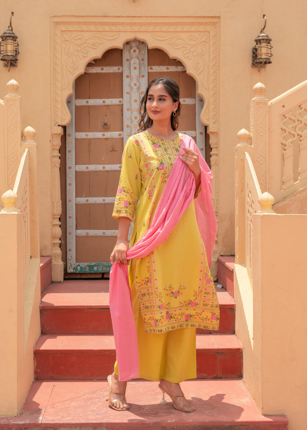 Juniper Floral Printed Lime Kurta Set - Distacart