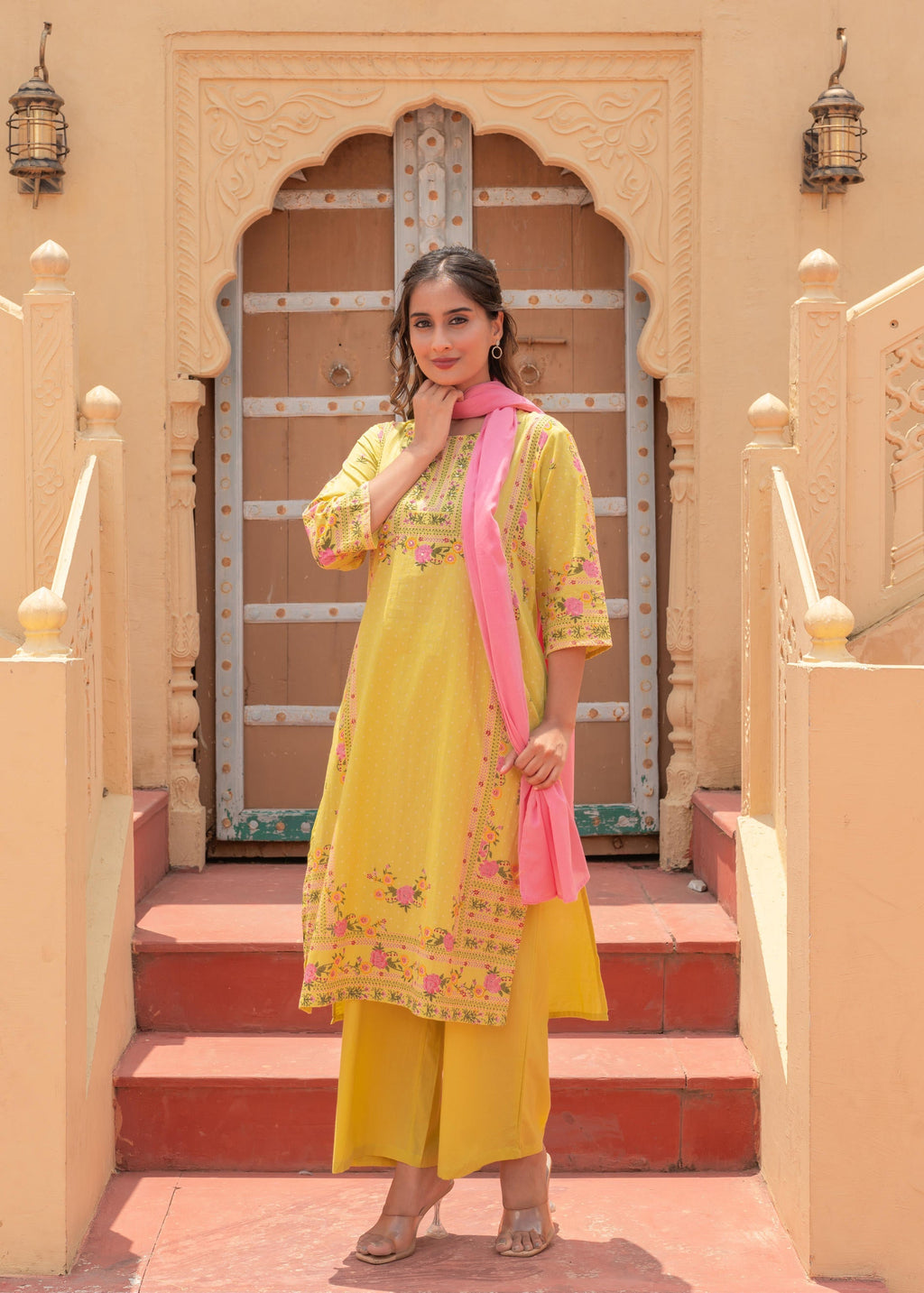 Juniper Floral Printed Lime Kurta Set - Distacart