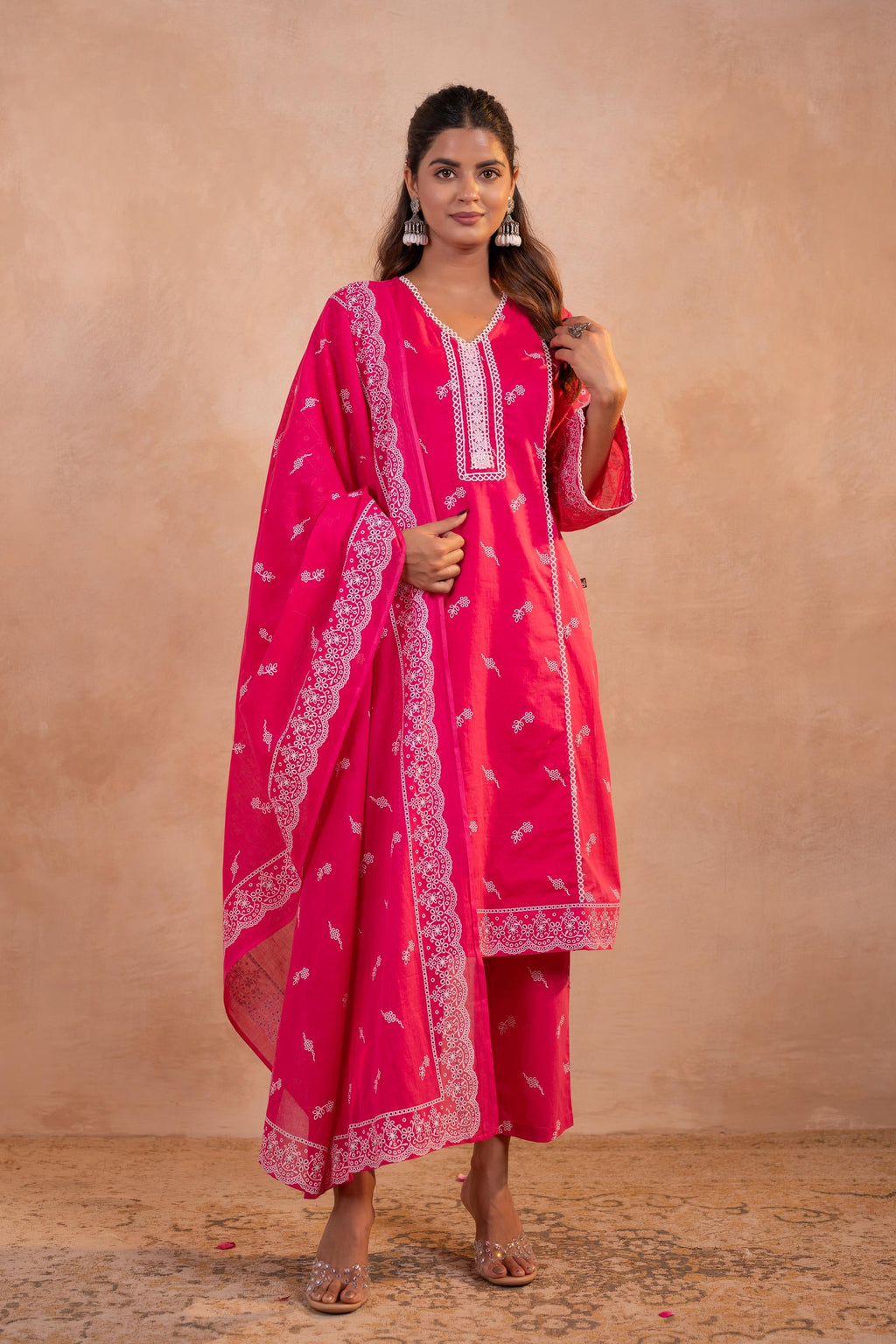 Juniper Gulbahar Fuchsia Printed Kurta Pant And Dupatta Set - Distacart