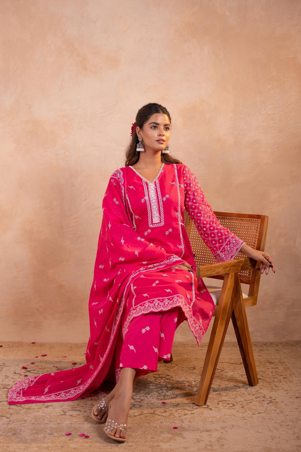 Juniper Gulbahar Fuchsia Printed Kurta Pant And Dupatta Set - Distacart