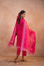 Juniper Gulbahar Fuchsia Printed Kurta Pant And Dupatta Set - Distacart