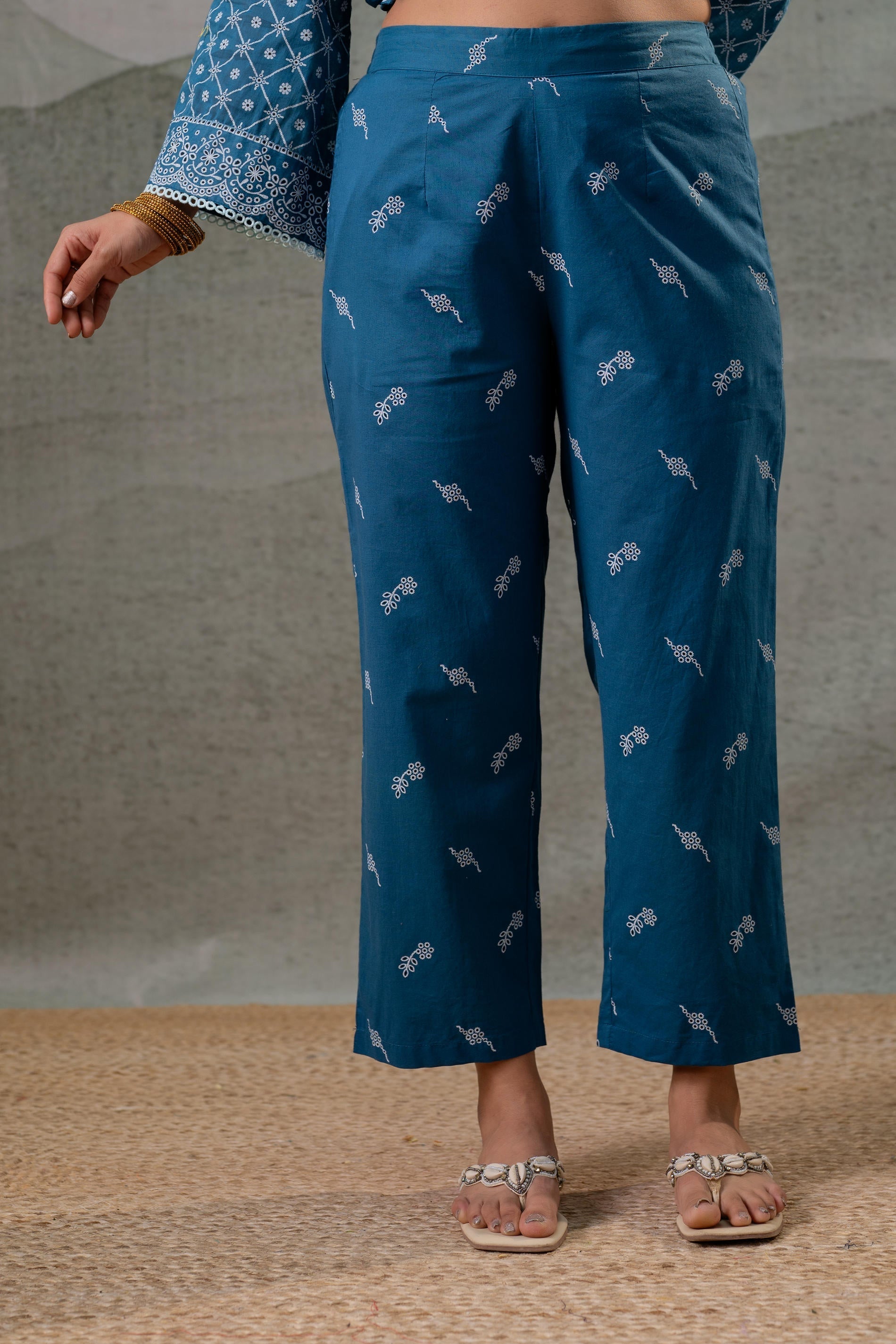 Juniper NeelraIndigo Teal Printed Kurta Pant And Dupatta Set - Distacart
