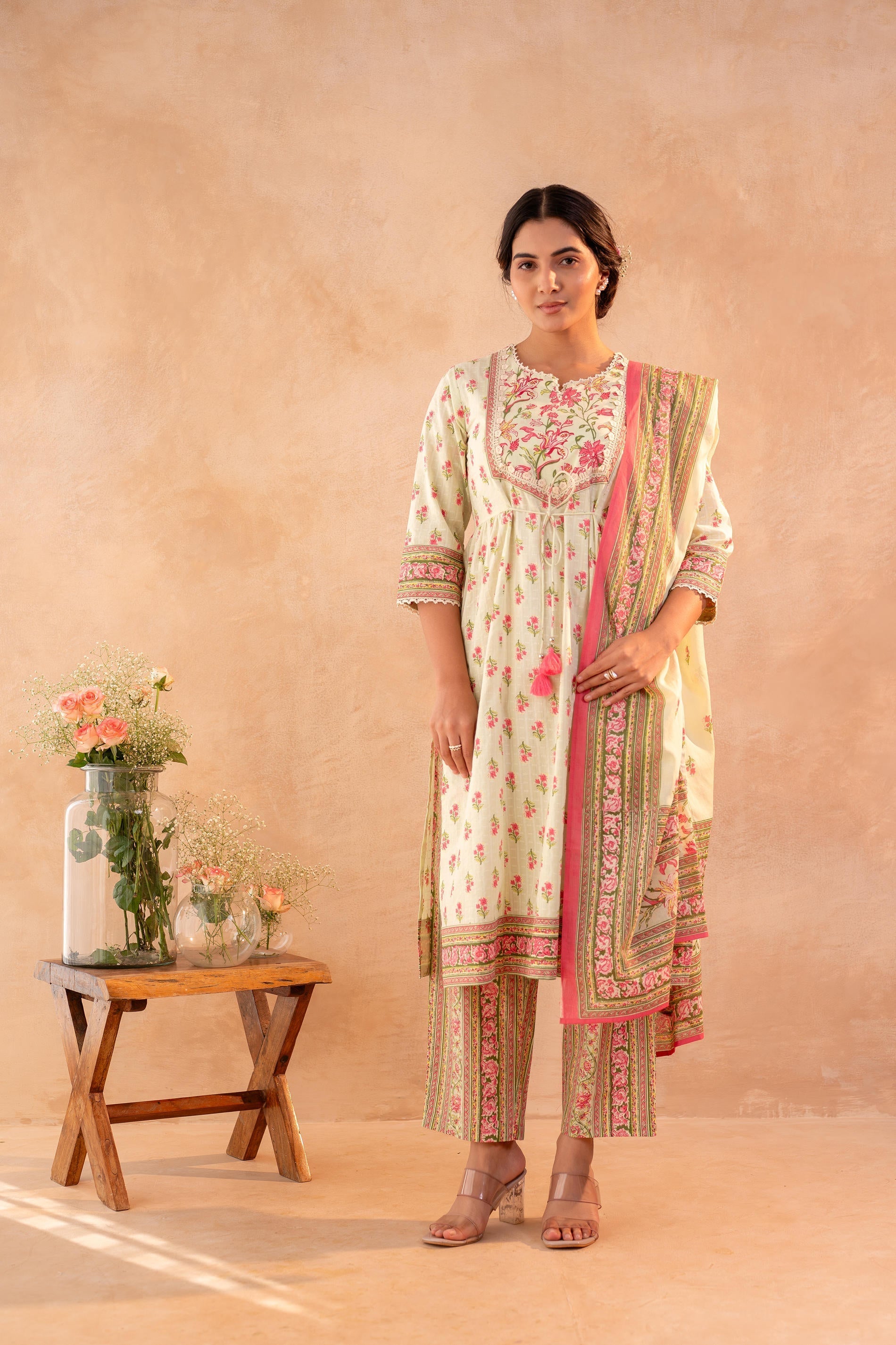 Juniper Gulnaar Garden Printed Kurta Pant And Dupatta Set - Distacart