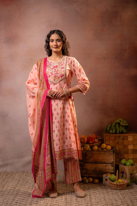 Juniper Gulnaar Garden Printed Kurta Pant And Dupatta Set
