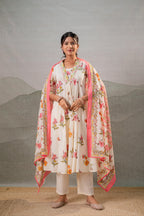 Juniper Bloom Veil Floral Anarkali Kurta Pant And Dupatta Set - Distacart