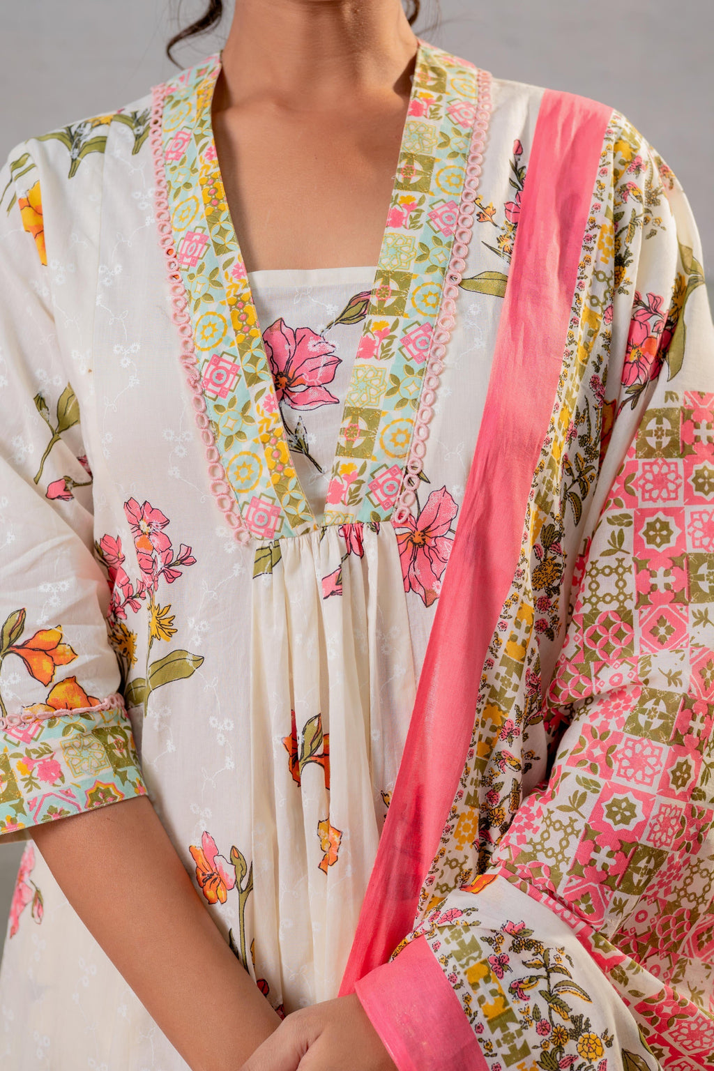 Juniper Bloom Veil Floral Anarkali Kurta Pant And Dupatta Set - Distacart