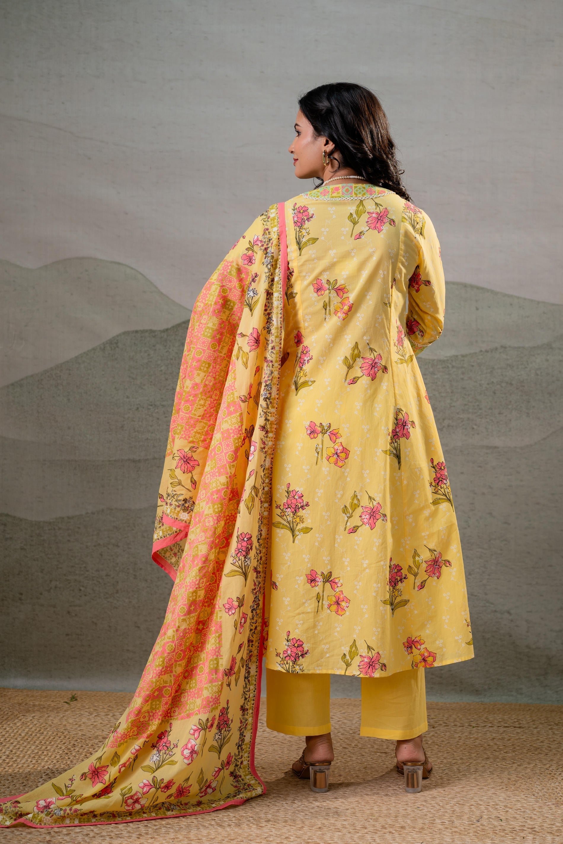 Juniper Bloom Veil Floral Anarkali Kurta Pant And Dupatta Set - Distacart
