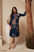 Juniper Midnight Blue Floral Printed Viscose Kurta With Button Detailing - Distacart