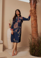 Juniper Midnight Blue Floral Printed Viscose Kurta With Button Detailing - Distacart