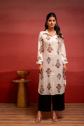 Juniper White Floral Printed Viscose Kurta With Button Detailing - Distacart