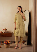 Juniper Sage Green Solid Viscose A-Line Kurta With Embroidery, Beads & Button Detailing - Distacart