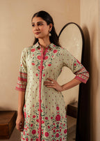 Juniper Sage Green Floral Printed Viscose Kurta With Button Detailing - Distacart