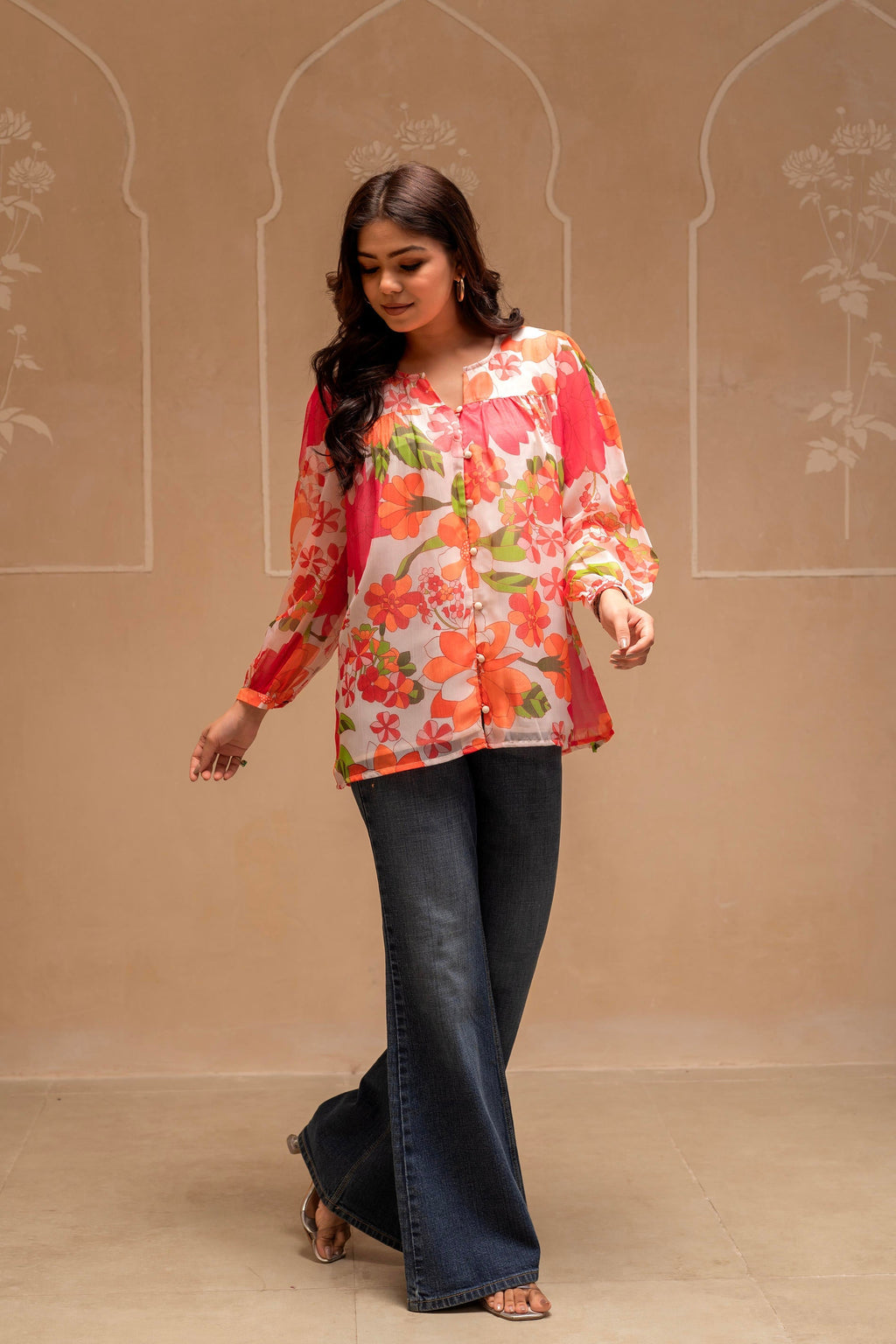 Juniper Man Made Multicolor Fiber Floral Printed Tunic With Button Details - Distacart