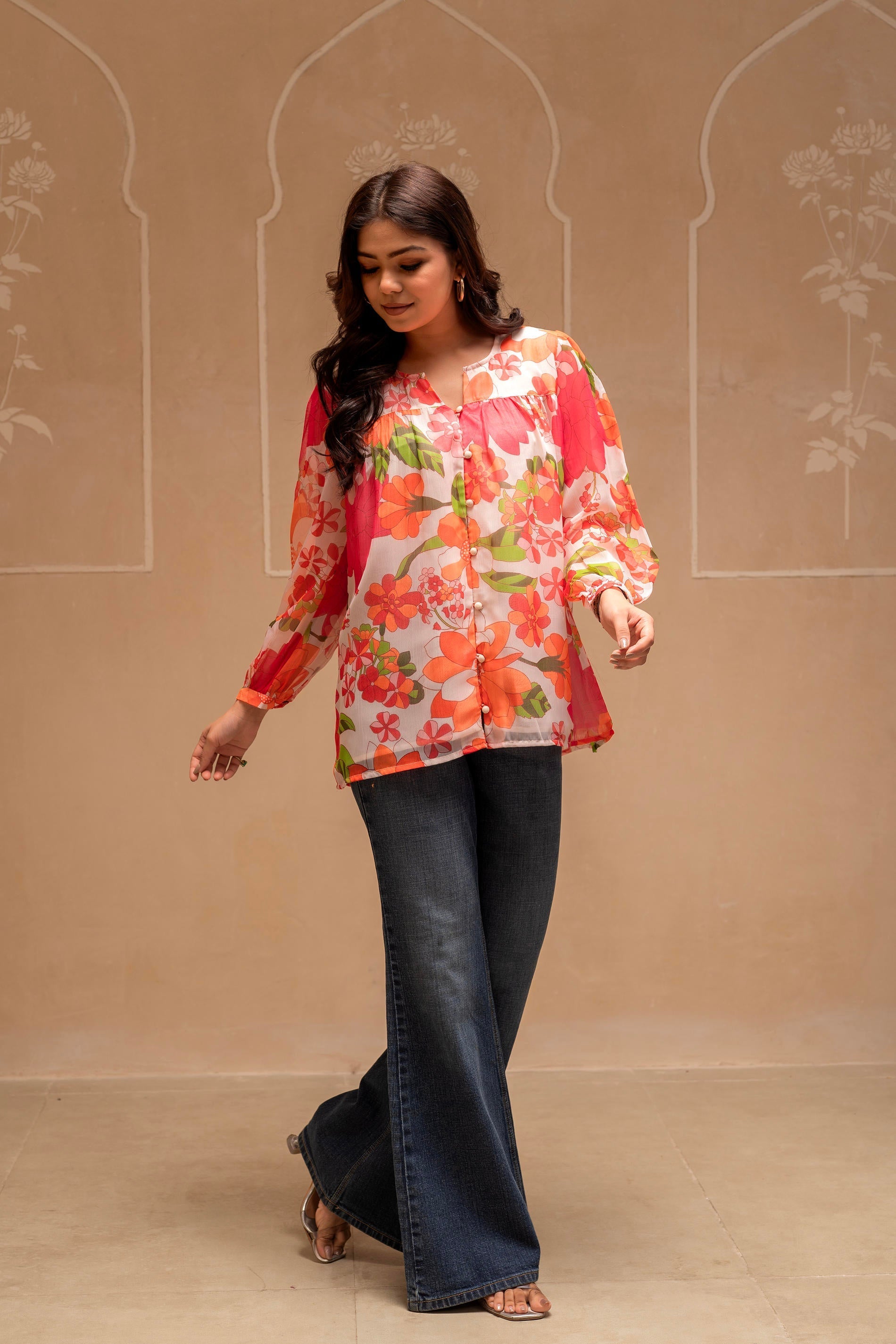 Juniper Man Made Multicolor Fiber Floral Printed Tunic With Button Details - Distacart