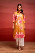 Juniper Mustard Floral Printed A-Line Kurta With Button Detailing - Distacart