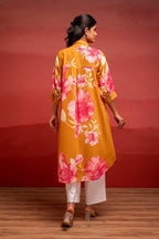 Juniper Mustard Floral Printed A-Line Kurta With Button Detailing - Distacart