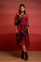 Juniper Black Floral Printed A-Line Kurta With Inner And Button Detailing - Distacart