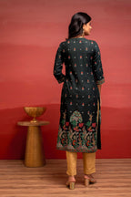 Juniper Dark Green Festive Straight Kurta With Heritage Motifs - Distacart