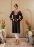 Juniper Black Striped Viscose Kurta With Embroidered Thread Work And Mirror Detailing - Distacart