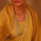 Juniper Yellow Viscose Flared Kurta Pant And Dupatta Set With Zari, Sequin & Lace Work - Distacart