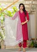 Juniper Fuchsia Solid Man Made Fiber Kurta, Pant & Dupatta Set With Thread Work - Distacart
