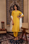 Juniper Mustard Solid Man Made Fiber Kurta, Pant & Dupatta Set With Thread Work - Distacart