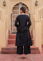 Juniper Man Made Fiber Black Embroidered Kurta Pant And Dupatta Set With Zari Work And Sequin - Distacart