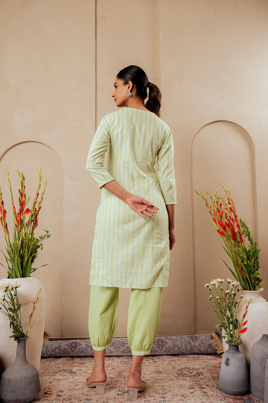 Juniper Sage Green Kurta Set With Subtle Thread Embroidery - Distacart