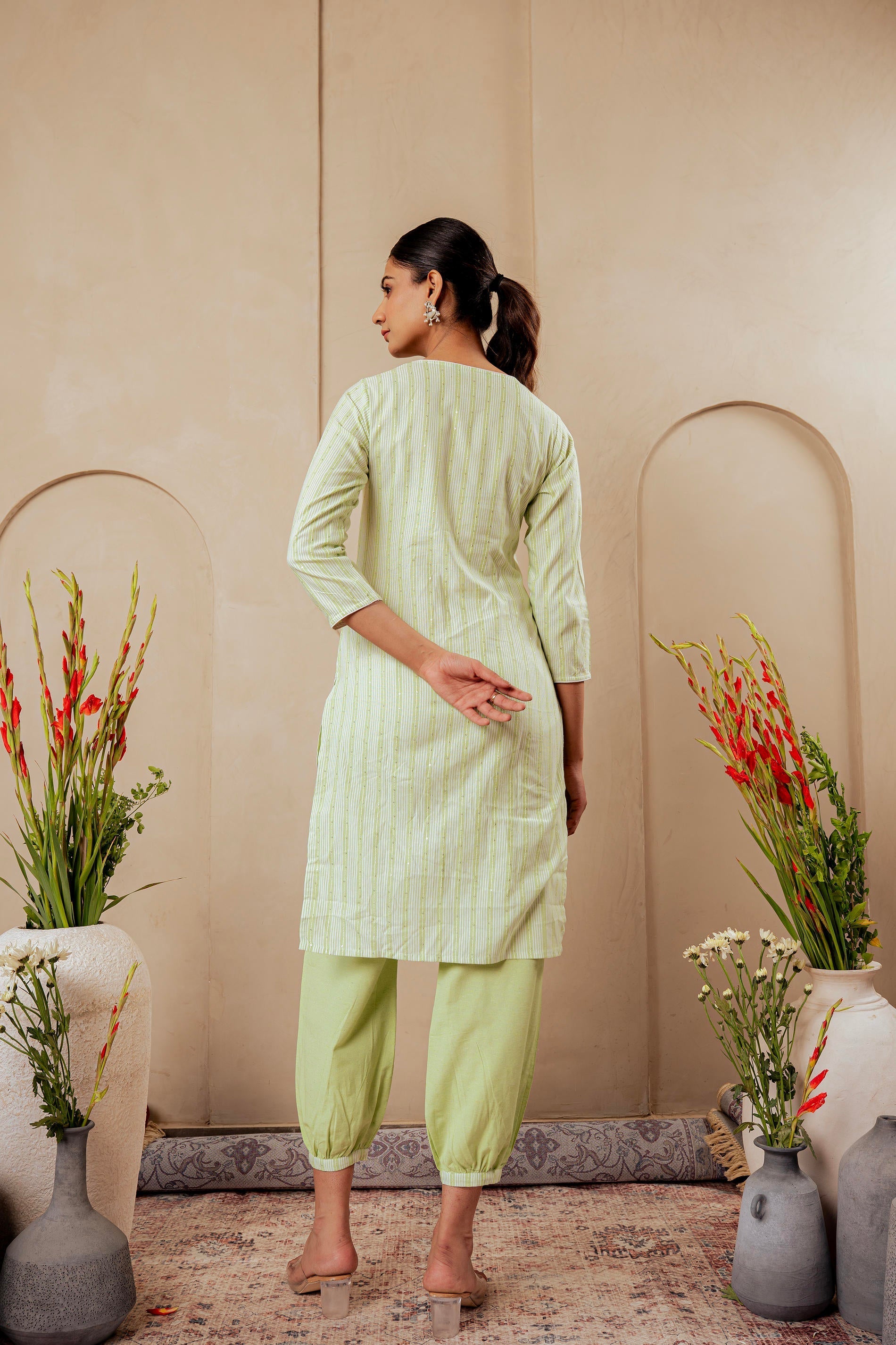 Juniper Sage Green Kurta Set With Subtle Thread Embroidery - Distacart