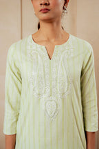 Juniper Sage Green Kurta Set With Subtle Thread Embroidery - Distacart