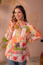 Juniper Abstract Printed Contemporary Tunic Top - Distacart