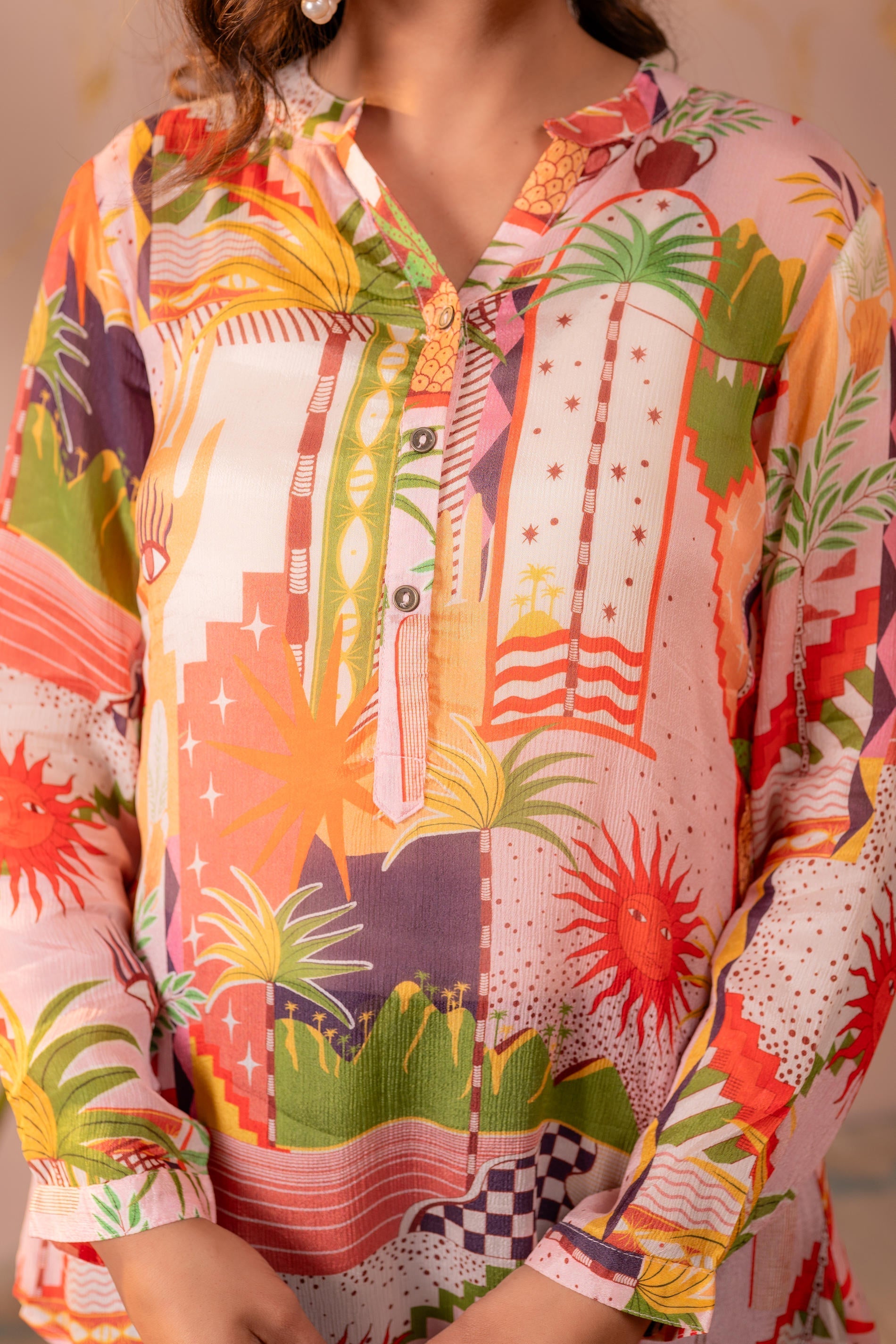 Juniper Abstract Printed Contemporary Tunic Top - Distacart
