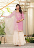 Juniper Pastel Pink Embroidered Kurta Set With Ivory Sharara And Dupatta - Distacart