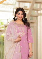 Juniper Pastel Pink Embroidered Kurta Set With Ivory Sharara And Dupatta - Distacart