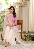 Juniper Pastel Pink Embroidered Kurta Set With Ivory Sharara And Dupatta - Distacart