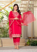 Juniper Viscose Fuchsia Embroidered Kurta Pant And Dupatta Set With Zari Work And Sequin - Distacart