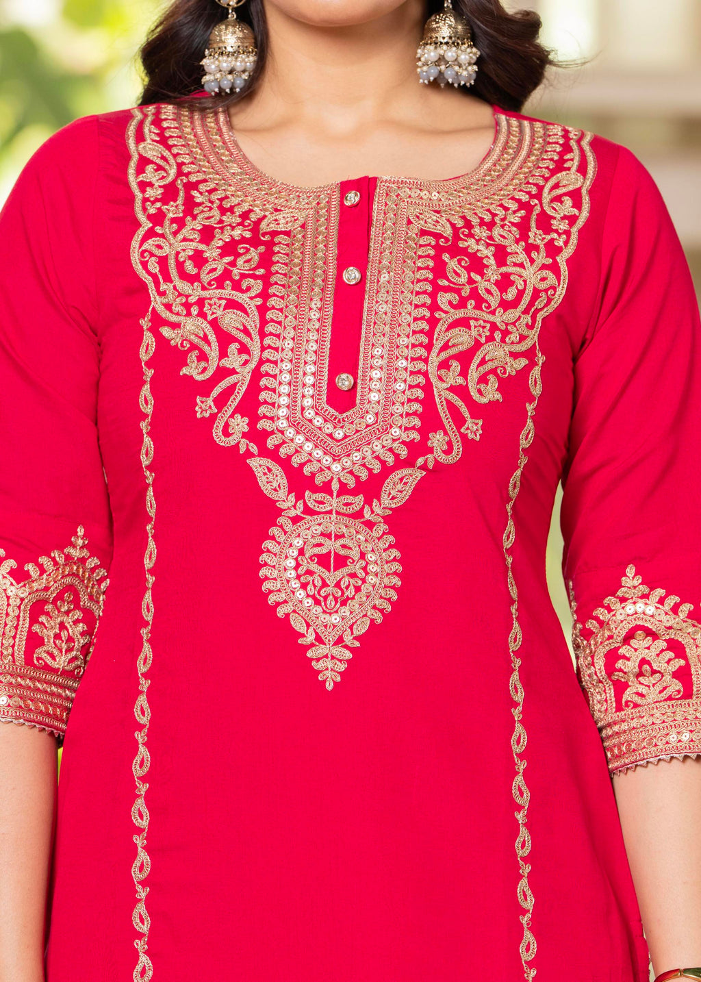 Juniper Viscose Fuchsia Embroidered Kurta Pant And Dupatta Set With Zari Work And Sequin - Distacart
