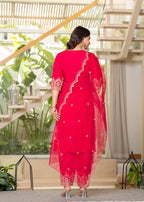 Juniper Viscose Fuchsia Embroidered Kurta Pant And Dupatta Set With Zari Work And Sequin - Distacart