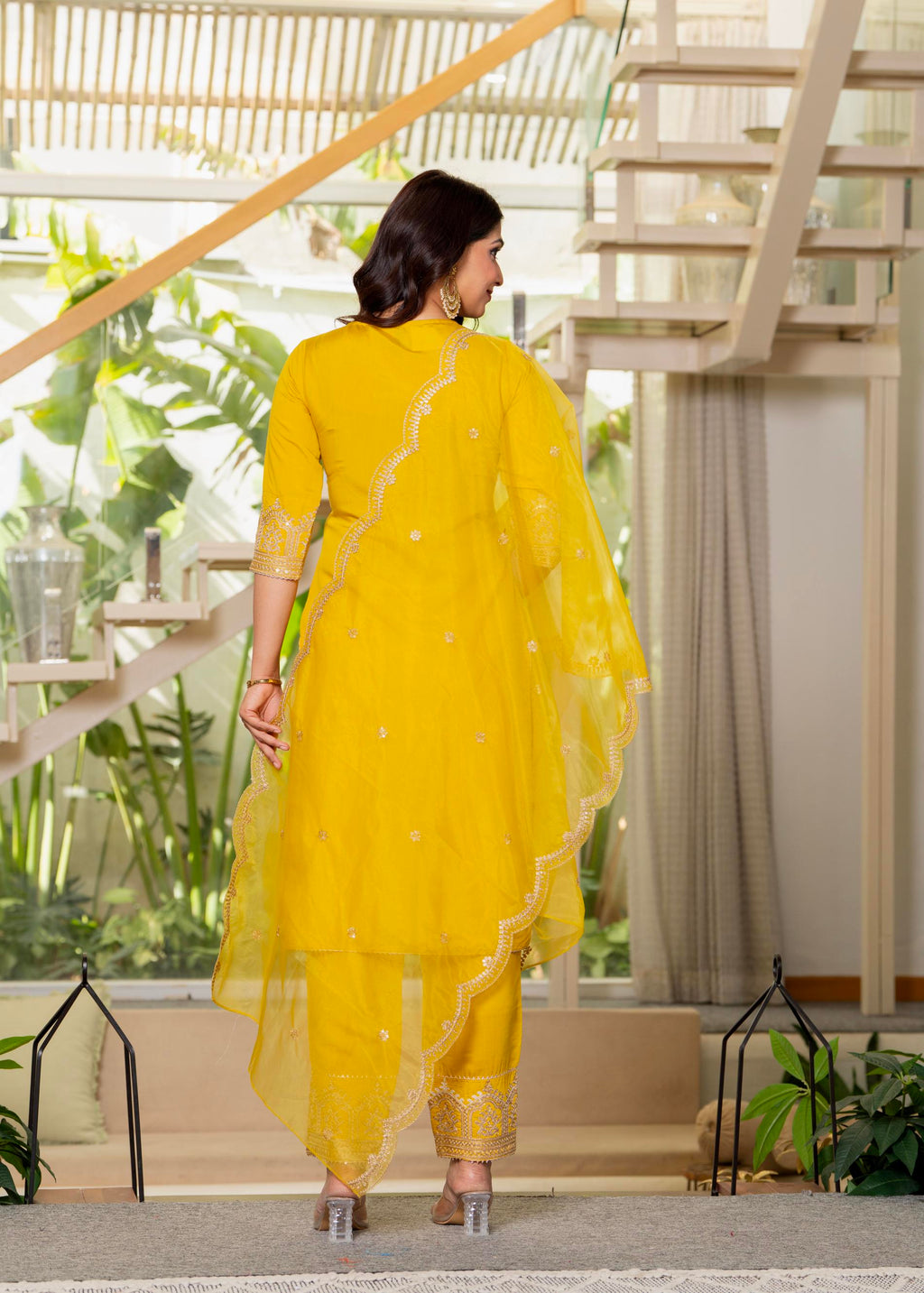 Juniper Viscose Mustard Embroidered Kurta Pant And Dupatta Set With Zari Work And Sequin - Distacart