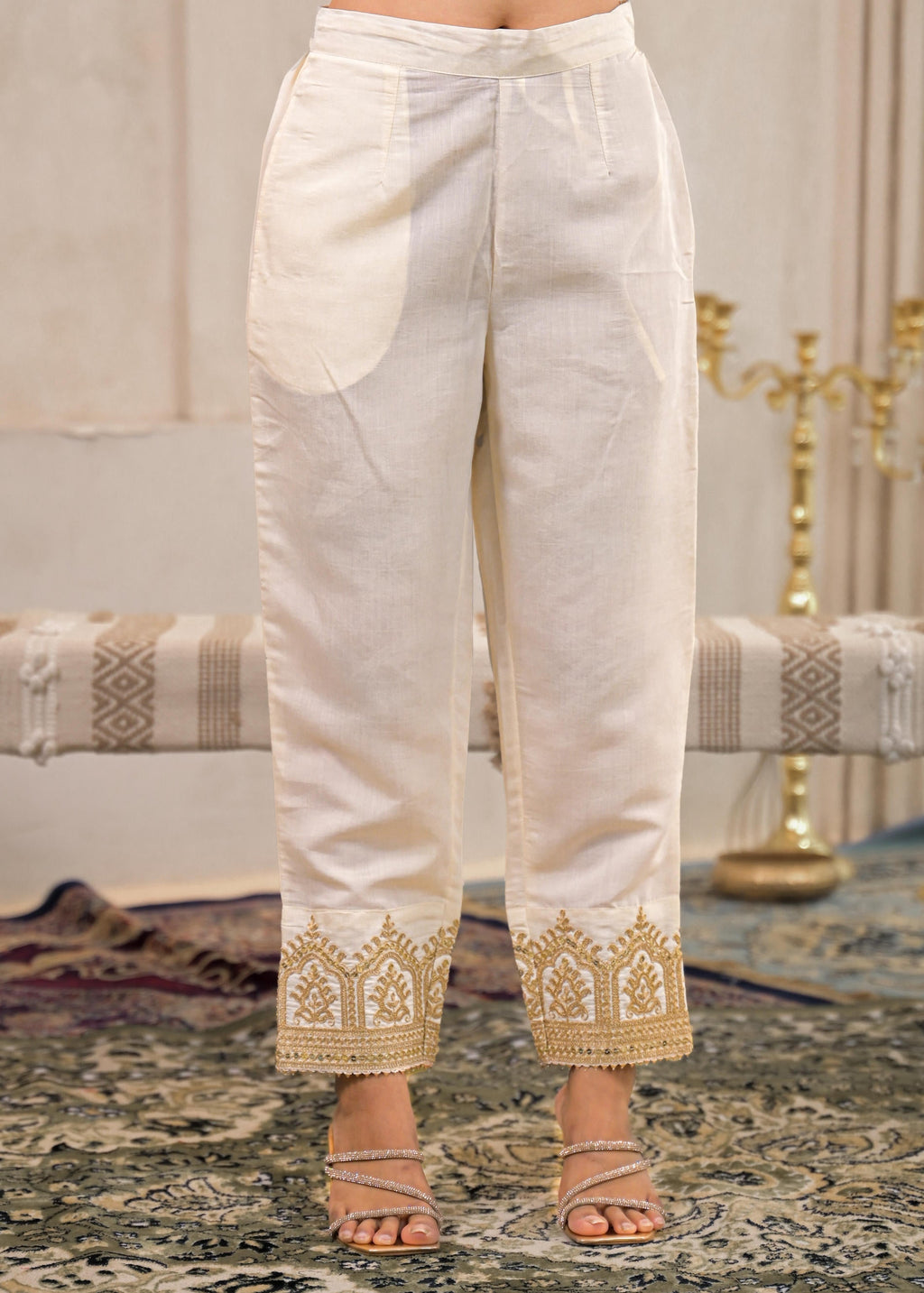 Juniper Viscose Off White Embroidered Kurta Pant And Dupatta Set With Zari Work And Sequin - Distacart