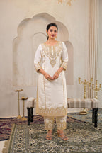 Juniper Viscose Off White Embroidered Kurta Pant And Dupatta Set With Zari Work And Sequin - Distacart