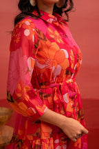 Juniper Man Made Fiber Fuchsia Floral Printed Short Dress With Belt - Distacart