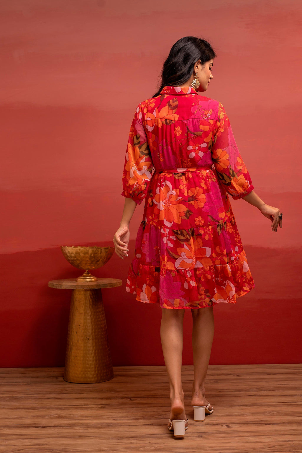 Juniper Man Made Fiber Fuchsia Floral Printed Short Dress With Belt - Distacart